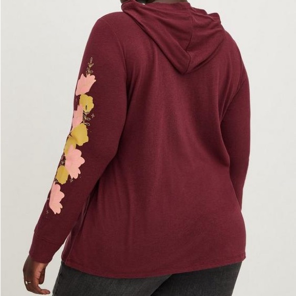 Hoodie Tee - Triblend Jersey Floral Cheetah Wine - Picture 2 of 3